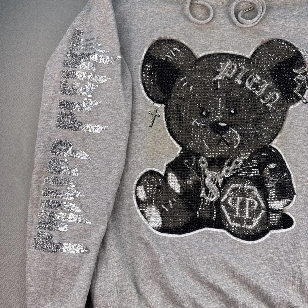 PHILIPP PLEIN Teddy Bear Sweatshirt Gray‎ RARE! Embellished Crystals